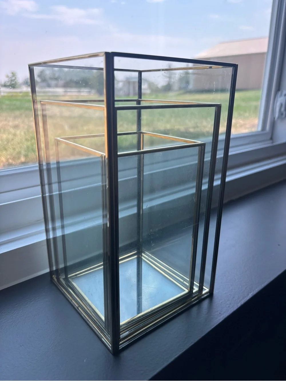 Set of 3- Nesting Glass and Metal Lantern Boxes - Candle Holders